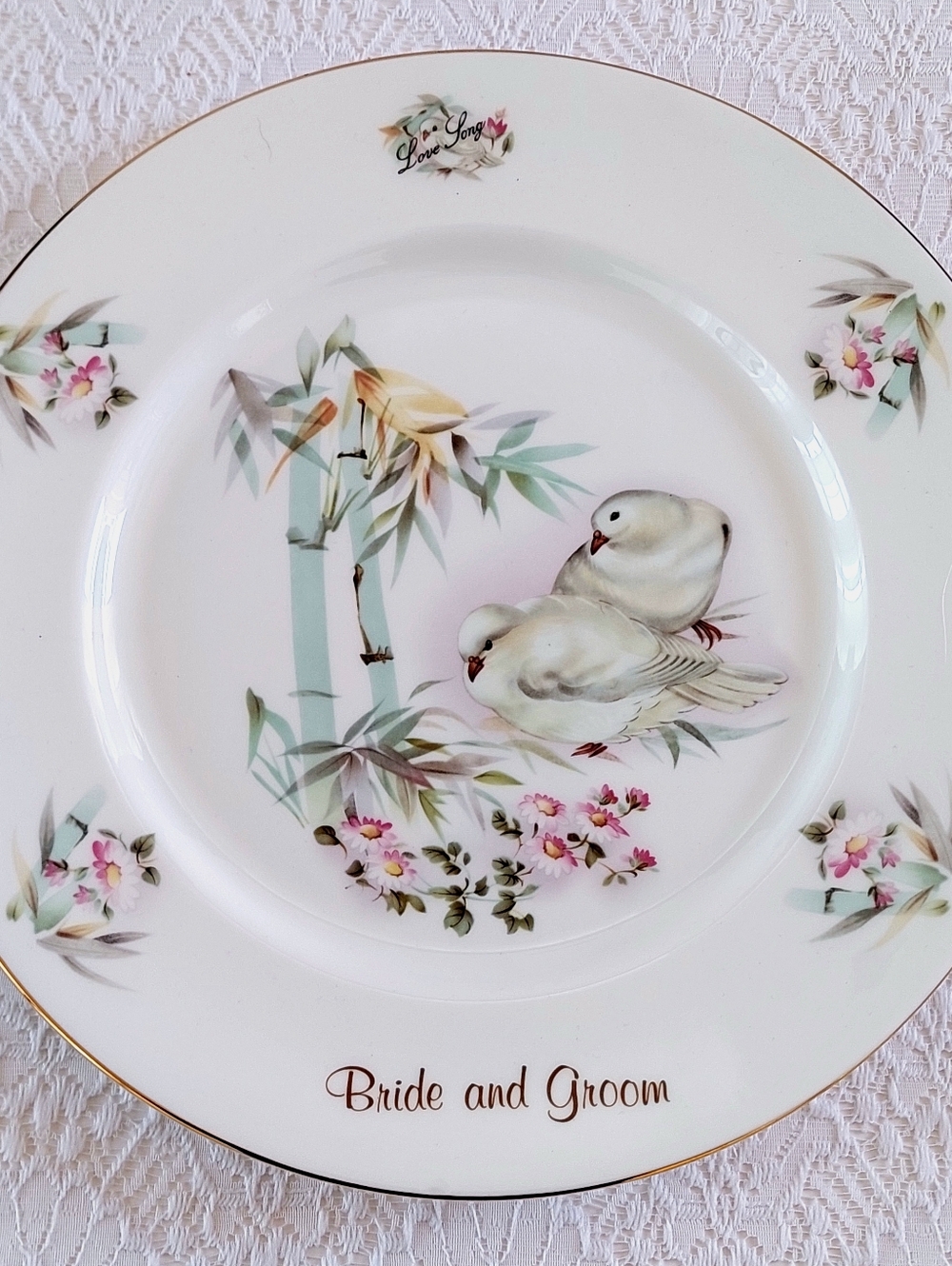 Harleigh England Love Song Bride & Groom Love Birds Bone China Display Plate